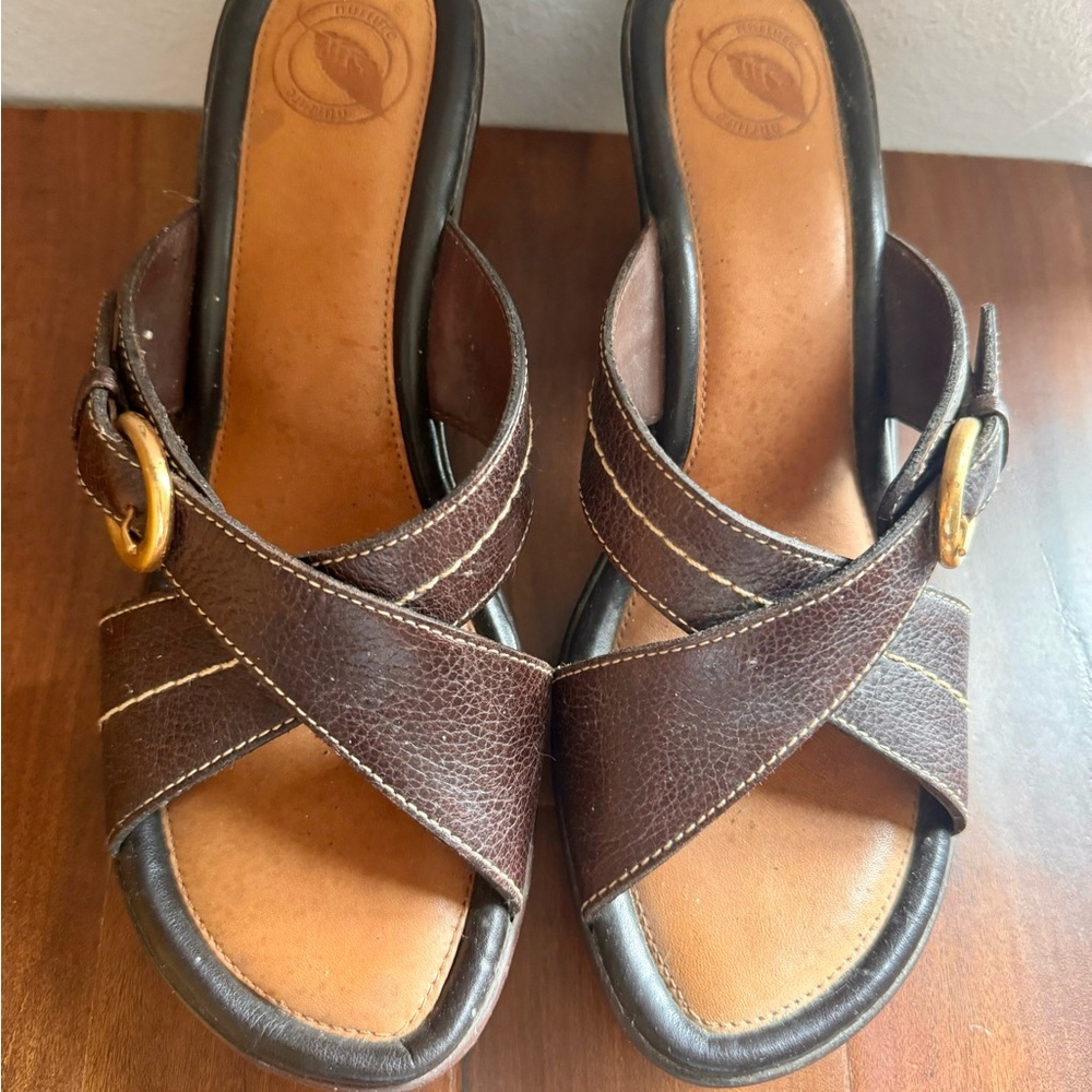 Brown Wedge Heel Sandals with Crisscross Straps
